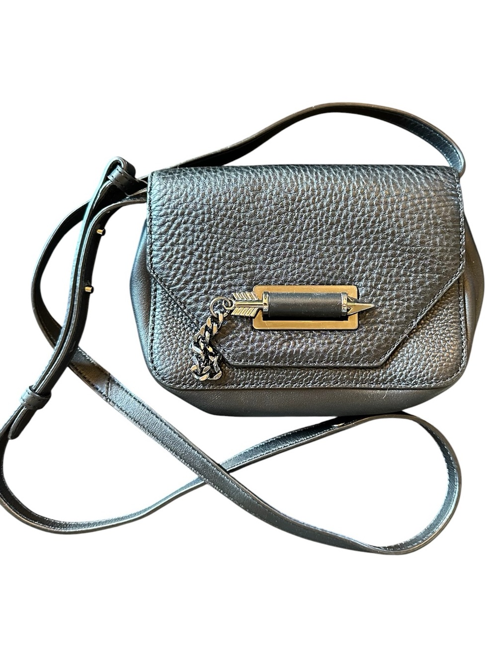 Mackage Keely Pebbled Leather Crossbody Bag with Silver Chain Accent